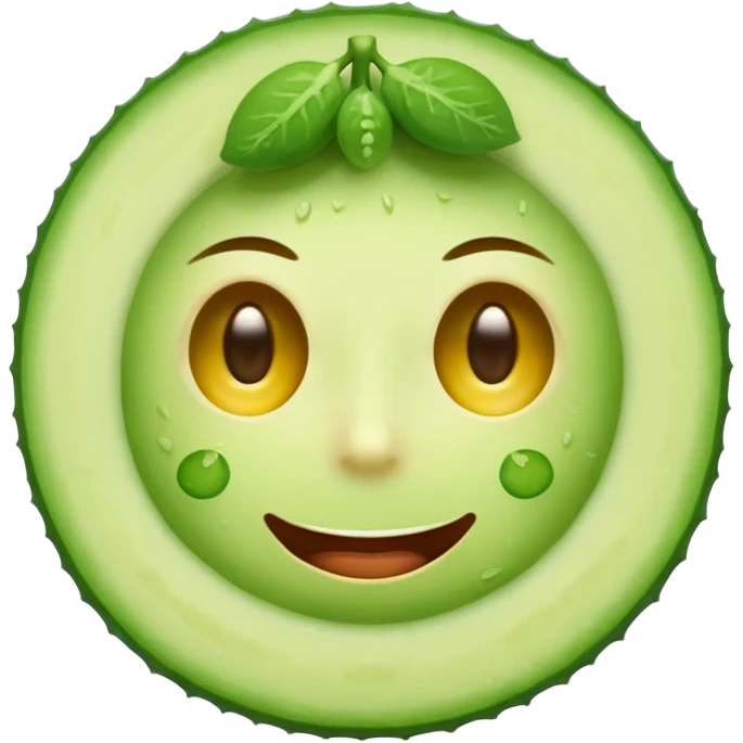 a standard emoji with a cucumber slice on each eye emoji