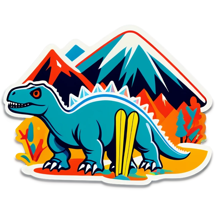 Ski goggles and skis on a dinosaur in mountains  emoji