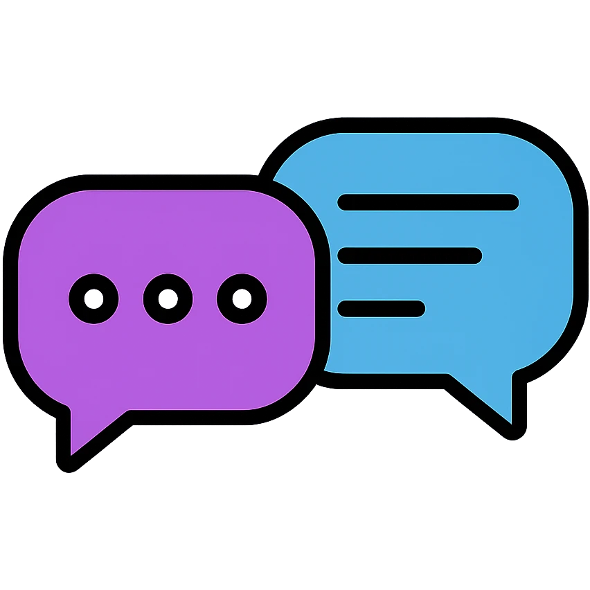 Make the chat conversation bubbles transparent, keeping only the purple and blue outlines and shapes, with no background. emoji