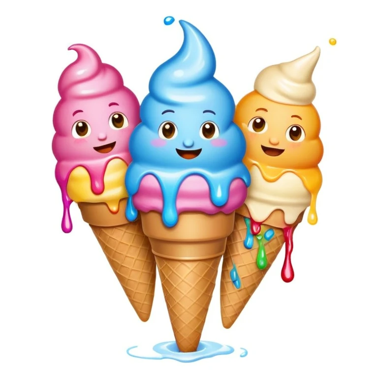 happy children with melting ice cream cones emoji
