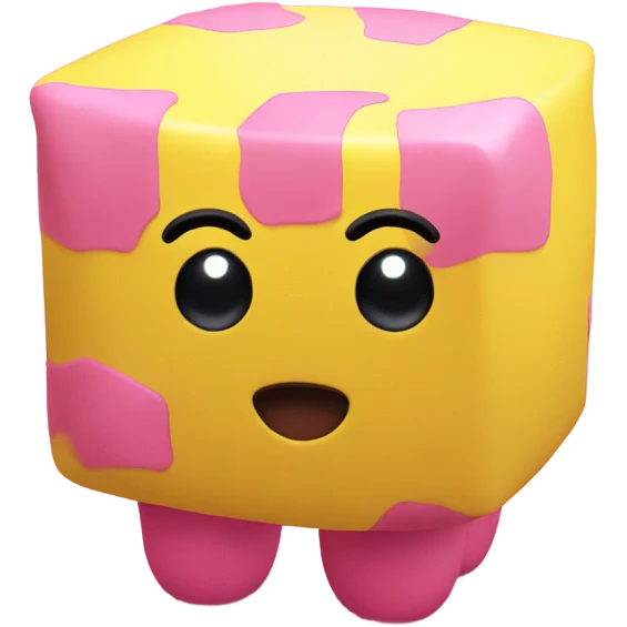 Yellow cube with long black Kirby eyes with pink Kirby feet emoji