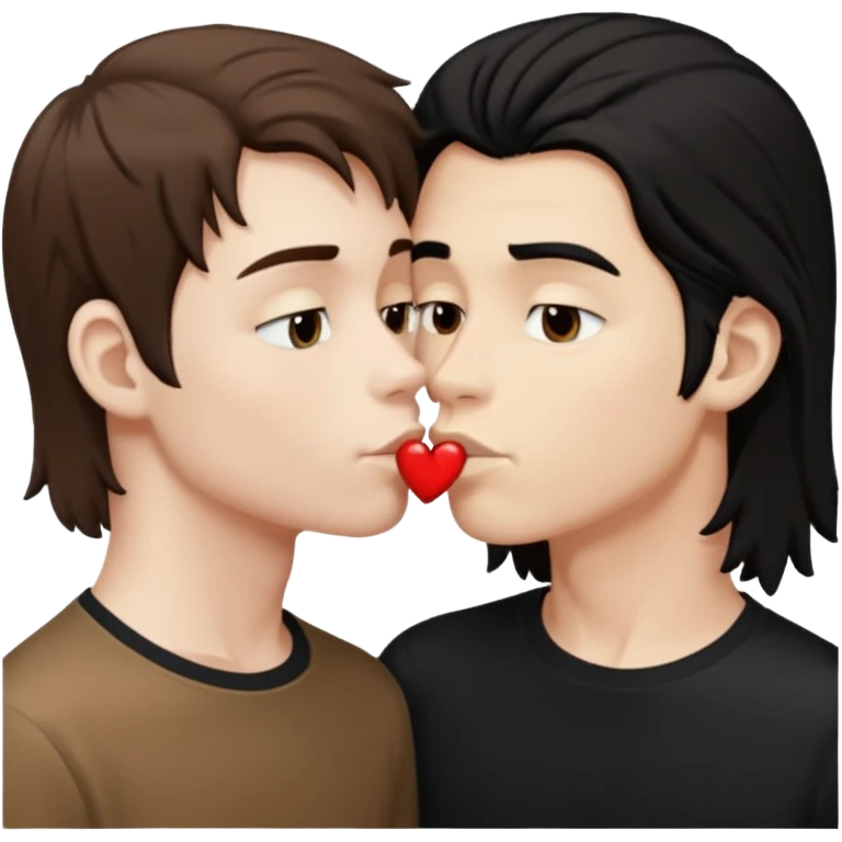 Goth Boys, one boy pale with brown hair the other tan with long black hair, kissing emoji