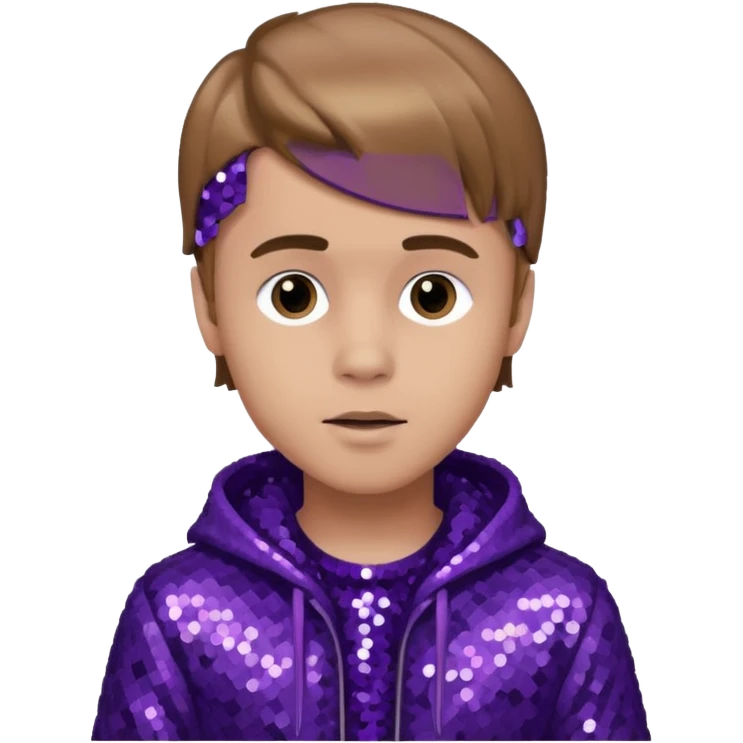 Justin Bieber with light brown hair, dark purple sequin outfit emoji