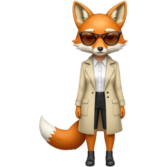 serious anthropomorphised female fox in stylish outfit with sunglasses, looking sad, back facing the viewer, full-body view emoji