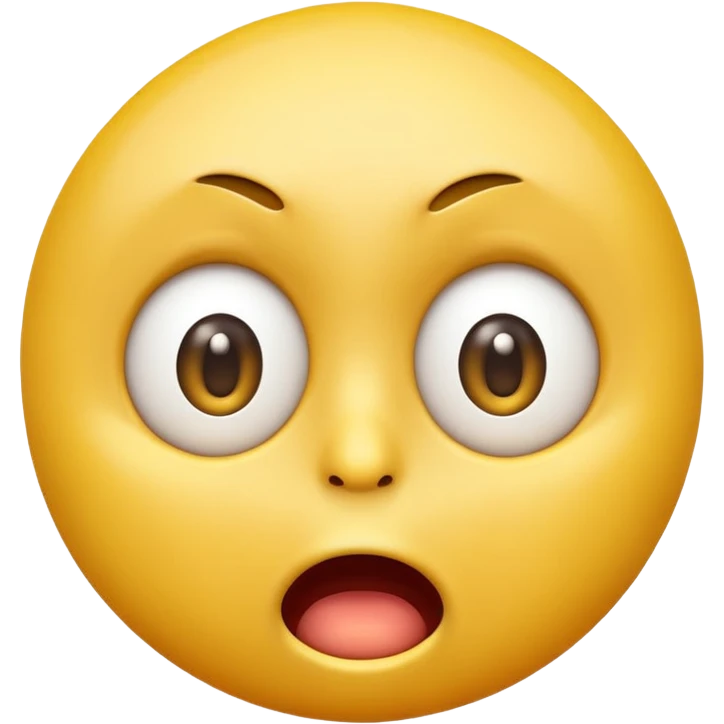 A 3D glossy yellow emoji face with a horrified expression, only large wide-open eyes, wide-open mouth, raised eyebrows, no nose, vector style, black background, high quality, soft studio lighting emoji