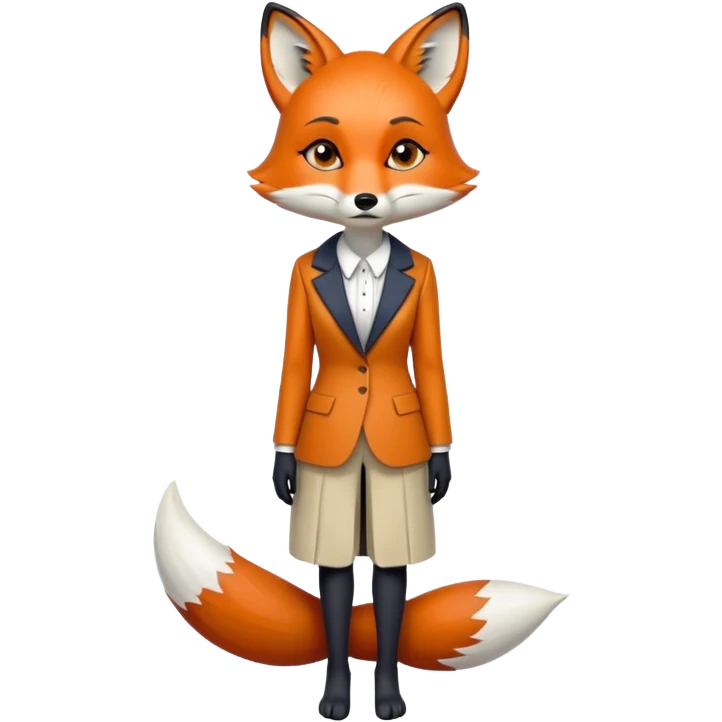 sad anthropomorphised female fox in stylish outfit, no sunglasses, very sad and crying, looking to the left, full-body view emoji