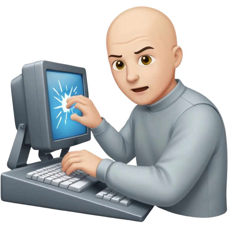 Лысый мужчина бьёт клавиатурой монитор  emoji