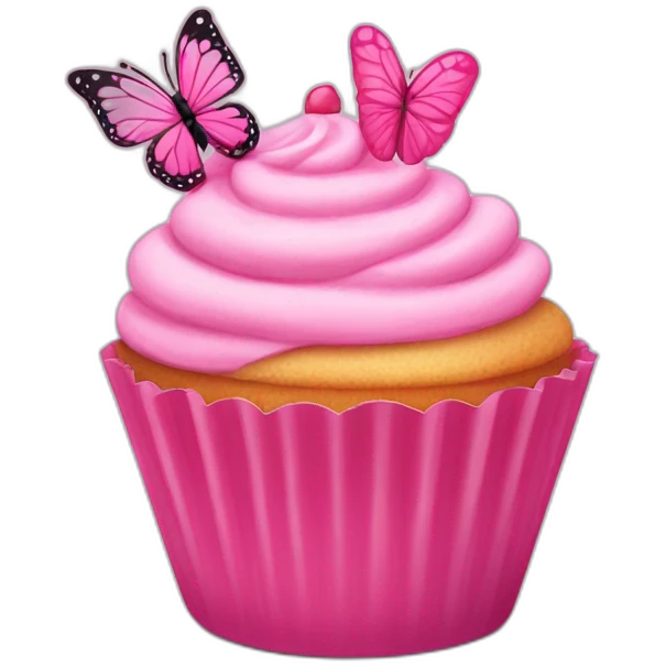 Happy pink cupcake with a pink butterfly  emoji
