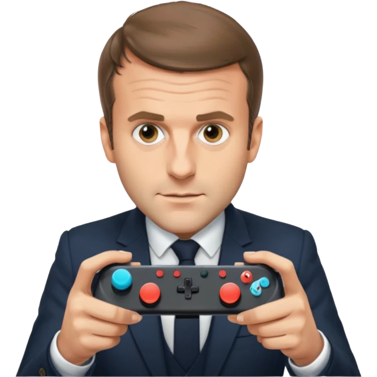 fais moi emmanuel macron avec une manete de switche dans les main emoji
