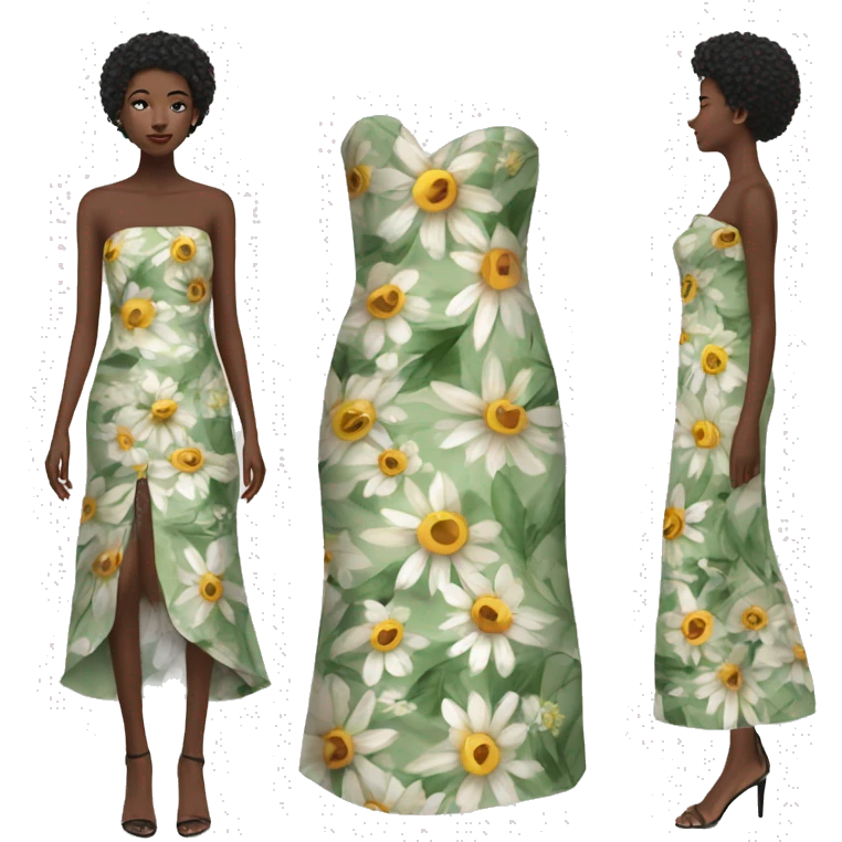 Realistic isolated long floral strapless straight dress straight neck  emoji