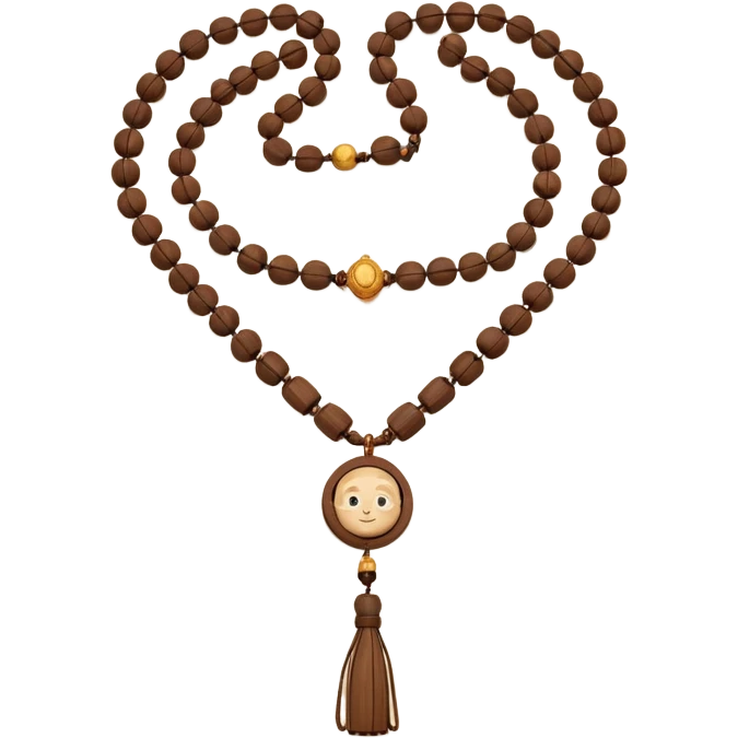 monk necklace object icon, wooden prayer beads with simple pendant, spiritual minimal design, natural wood texture, subtle sacred aura, 3D cartoon style, mobile game icon style, centered, clean background, no text, no watermark
 emoji