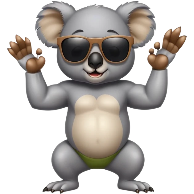 anthropomorphised koala in casual clothing, wearing dark sunglasses, flexing muscles, different pose emoji