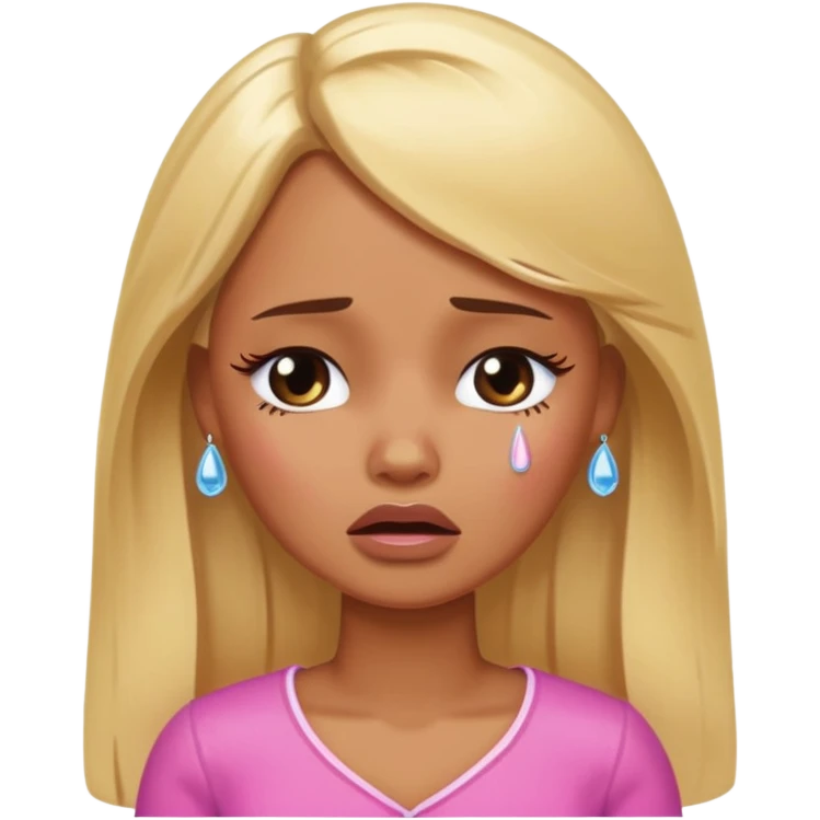 Sad brown skin blonde barbie crying with tears  emoji