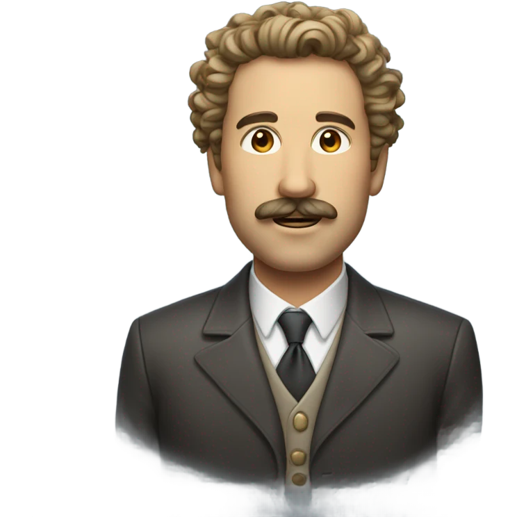 make a rich guy who has curly ish wavy hair and make him with a moustache and goatee emoji