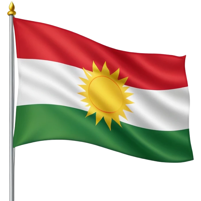 flag of Kurdistan with red, white and green horizontal stripes and a yellow sun symbol emoji