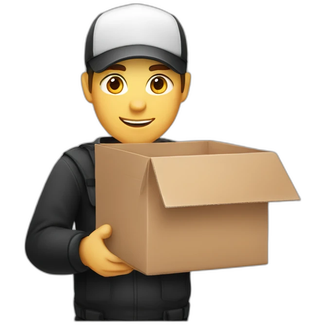 white delivery man in black and red clothes holding a box emoji