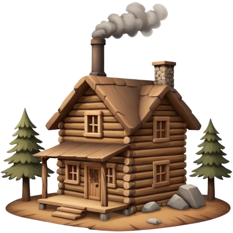  wooden house made of logs in the mountains emoji