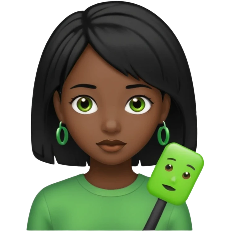 black girl with black hair and green color hairclip emoji