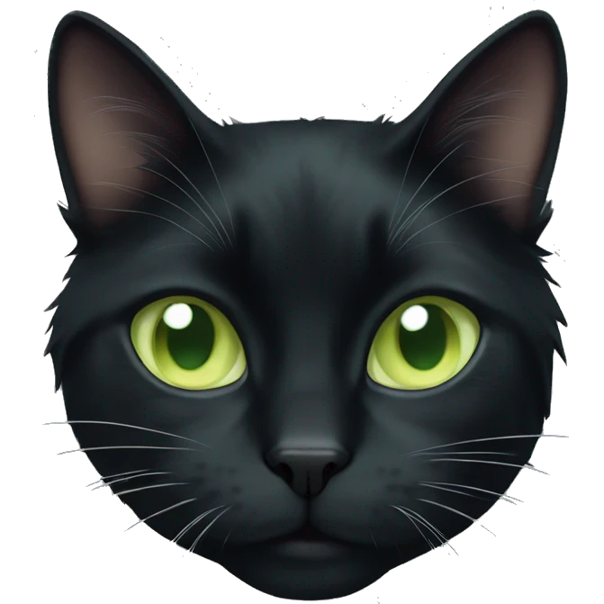 Black long haired cat with light green eyes emoji