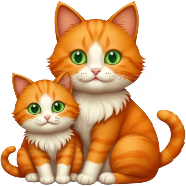 Orange cat with green eyes with baby cat emoji
