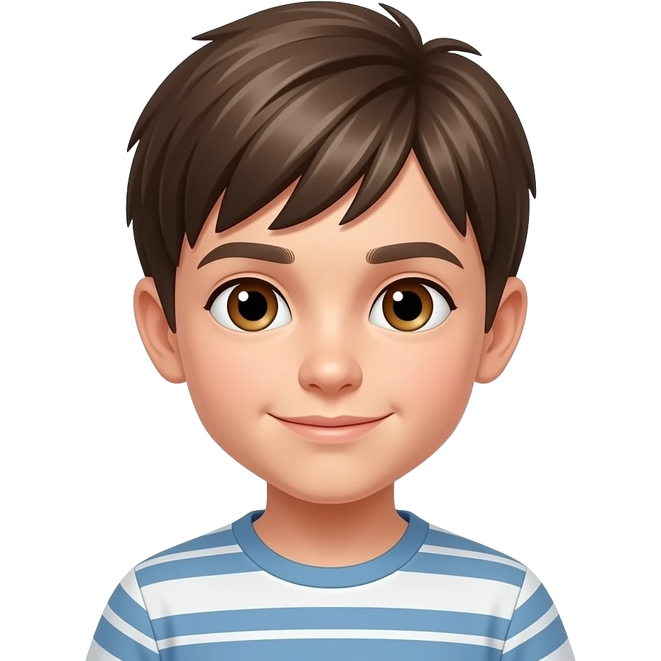Niño pequeño pelo rubio oscuro liso corto ojos marrones emoji