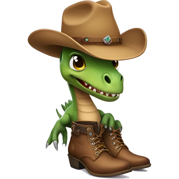 Dinosaur wearing western boots on his feet  emoji