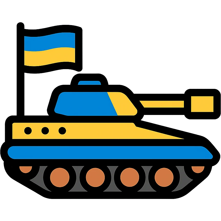 Modern Ukrainian tank with flag elements, color outline icon style emoji