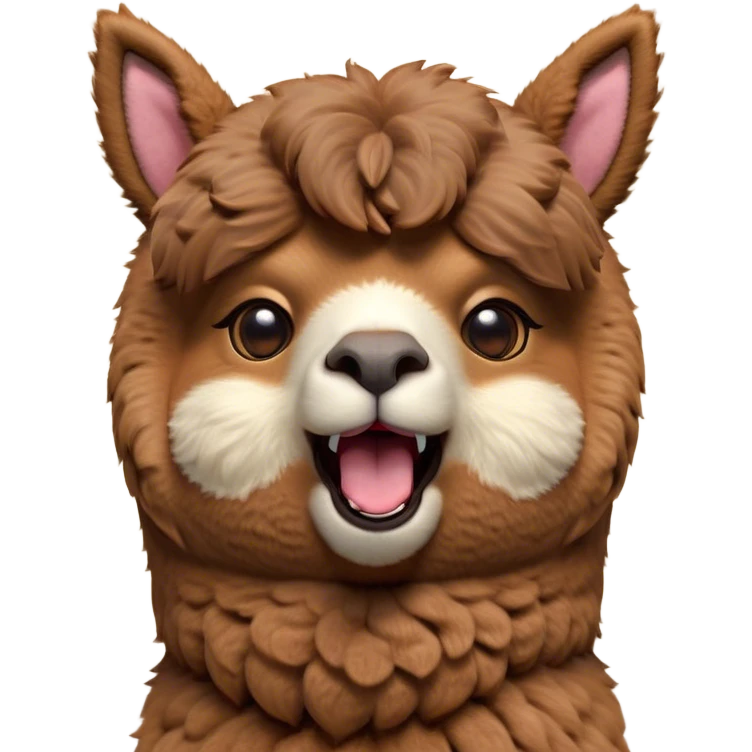 Cinematic Cute Yawning Brown Alpaca Portrait Emoji, Head tilted slightly with a dramatic, wide-open yawn, showcasing a soft, plush brown fleece with gently drooping ears, round warm eyes barely open in drowsy contentment, Simplified yet irresistibly adorable features, highly detailed, glowing with a soft, cozy glow, high shine, relaxed yet expressive, stylized with a touch of whimsy, bright and endearing, soft glowing outline, capturing the essence of a sleepy yet affectionate alpaca, so drowsy it feels like it could stretch out of the screen and curl up for a nap! emoji