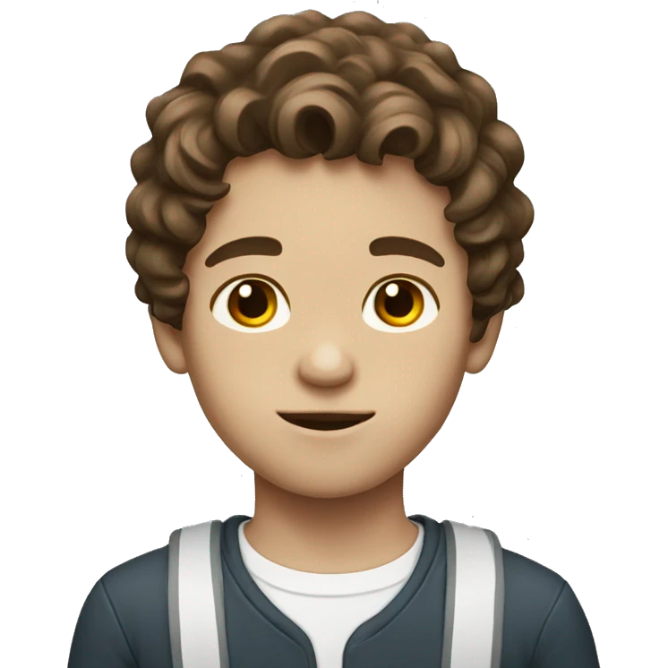 Boy with wavy brown hair white skin emoji