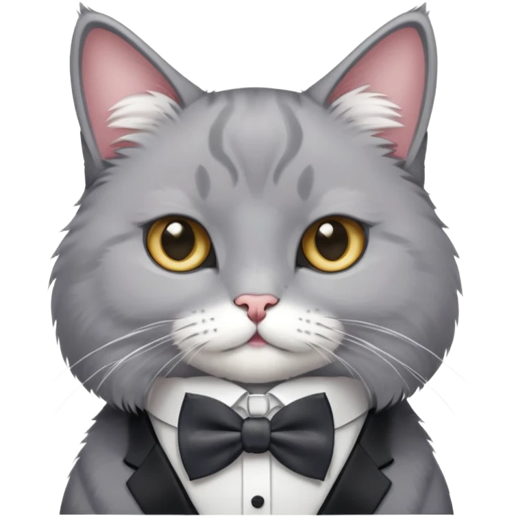Grey cat wearing bow tie emoji