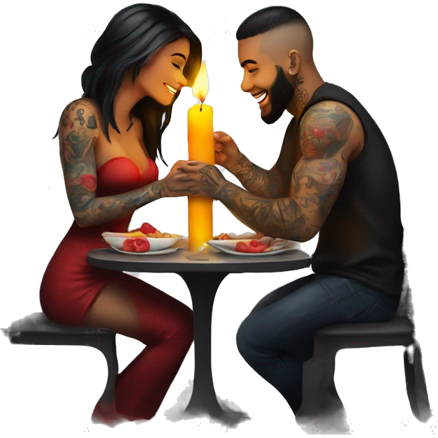 romantic candle light dinner for beautiful tattooed couple emoji