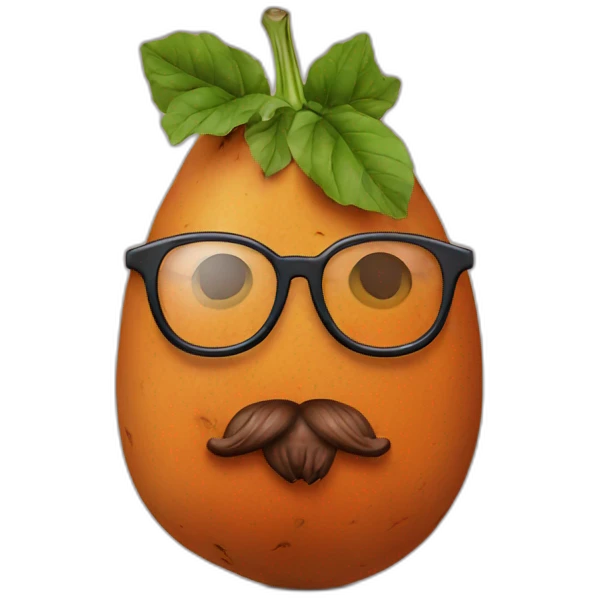 sweet potato with glasses and a beard emoji
