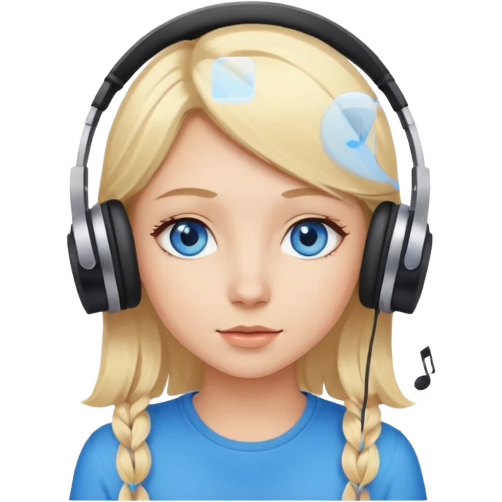 Blonde hair girl with blue eyes listening to music emoji