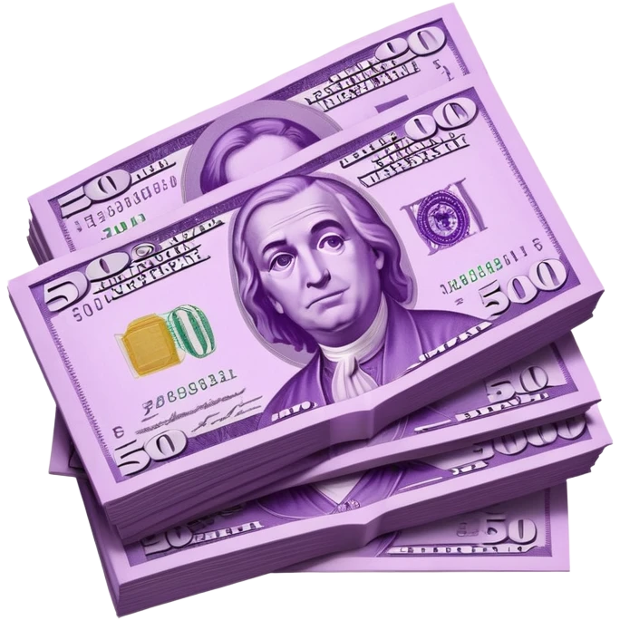 Realistic purple colored 500€ bill emoji