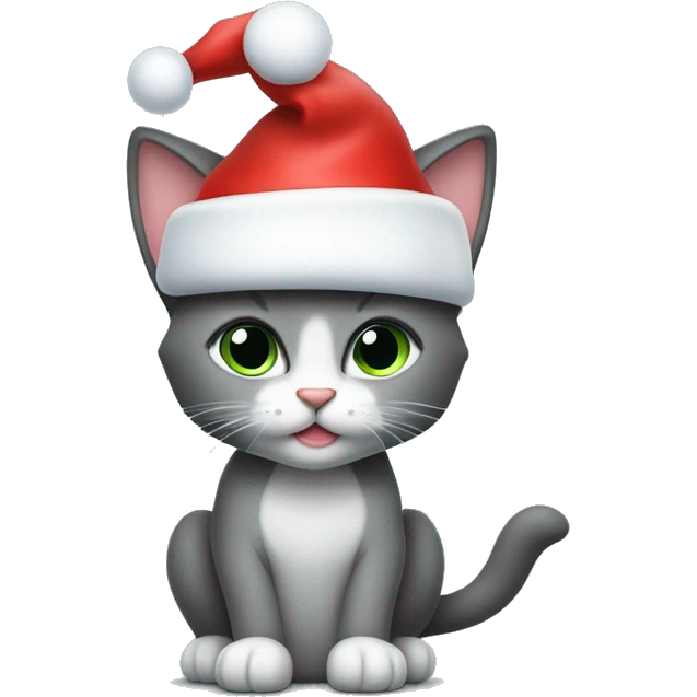 Eine Graue kleine Katze mit einer Weihnachtsmütze emoji