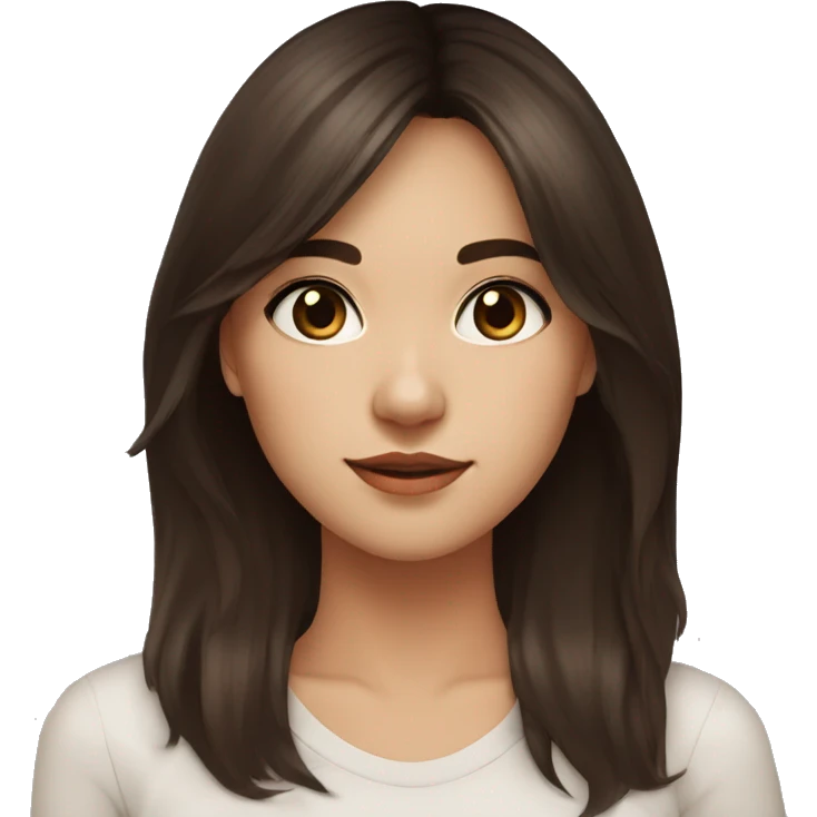 a 26 years old girl with long dark brown hair with res ombre long bangs, dark brown eyes emoji