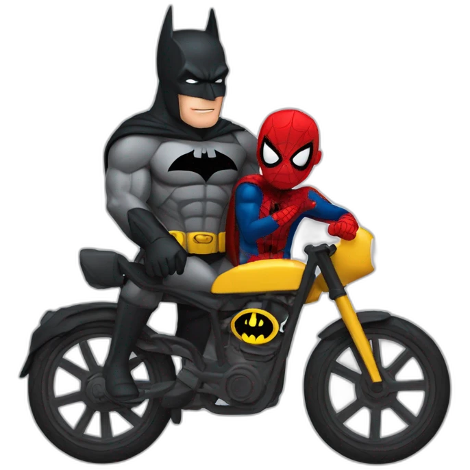 Batman on a bike with Spiderman  emoji