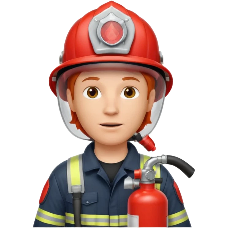 red haired Firefighter with respiratory protection with fire extinguisher emoji