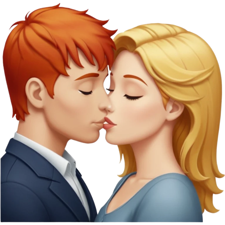 Red woman and blonde man kissing emoji