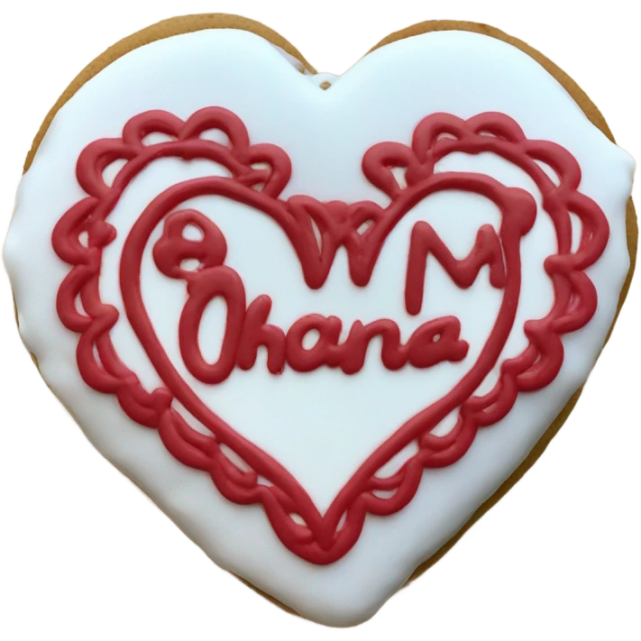Red cookie heart with ohana emoji
