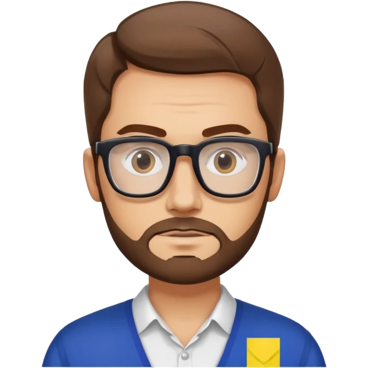 A brown-haired white man with a designer stubble beard and rectangle glasses. He shrugs. In the background the Romania flag. emoji