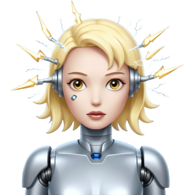 A female robot with a sexy body and lightning shooting from her brain emoji