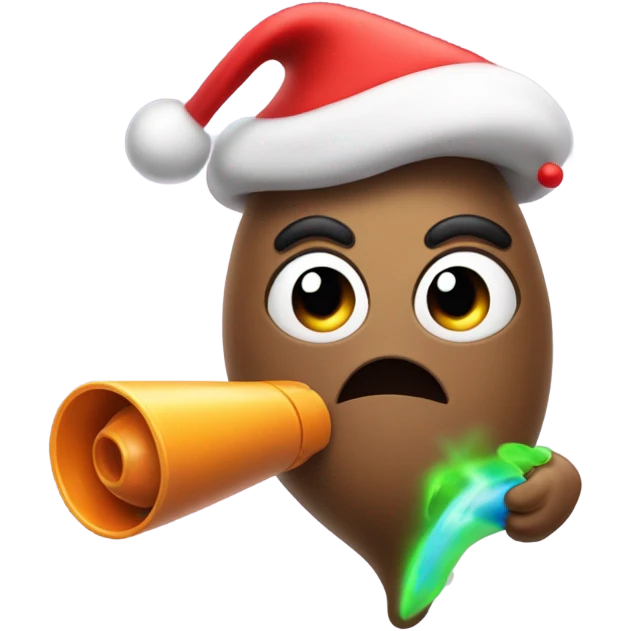 Poop wearing a Santa hat with a squirt gun  emoji