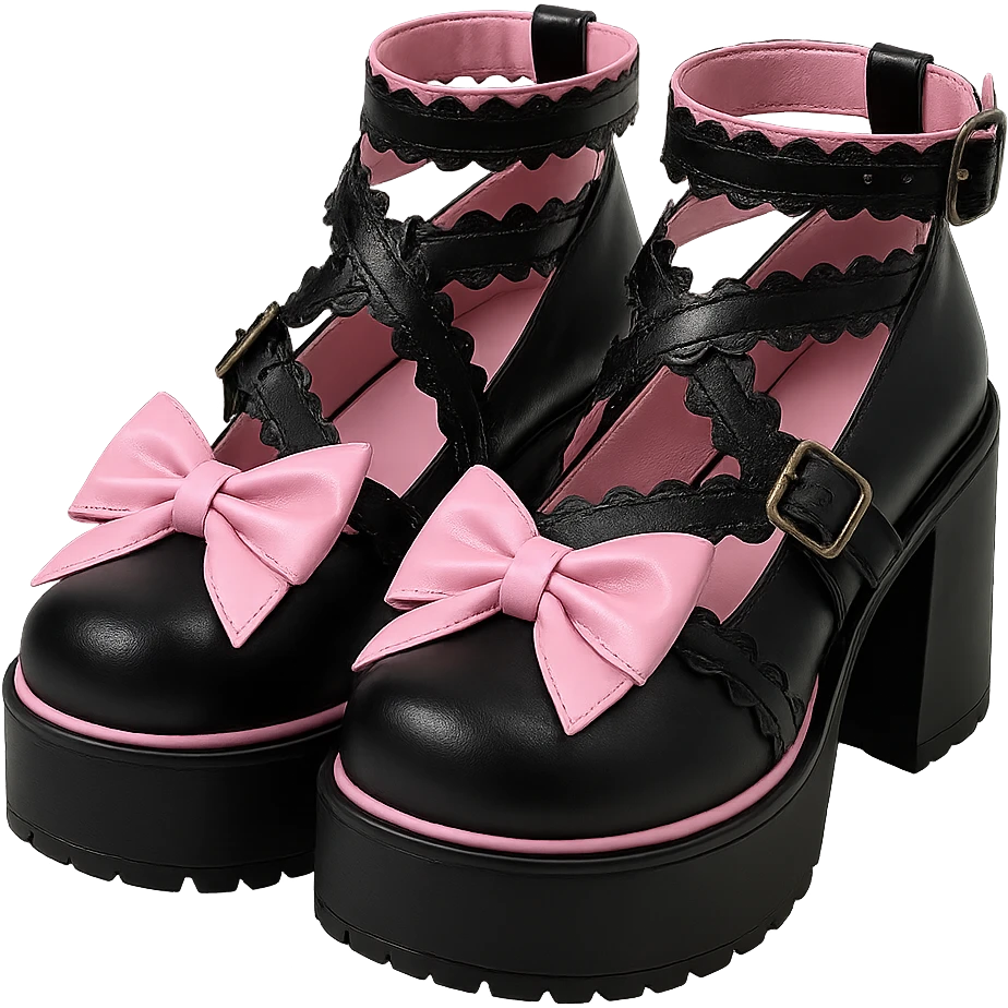 BLACKPINK-inspired gothic shoes, no hearts, black and pink, cute, remove background emoji