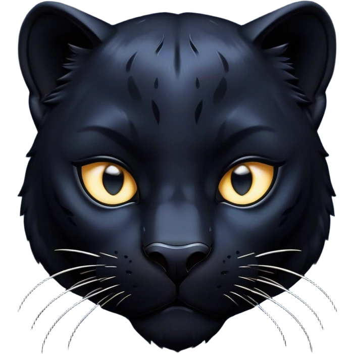 Cinematic Noble black Panther Portrait Emoji, Poised and regal, with a sleek, muscular build draped in glossy, midnight-black fur and piercing, luminescent eyes, Simplified yet sharp and sophisticated features, highly detailed, glowing with a soft, mysterious glow, high shine, intelligent and enigmatic, stylized with an air of stealthy authority, focused and commanding, soft glowing outline, capturing the essence of a watchful and confident jungle guardian that appears ready to prowl out of the screen with effortless authority! emoji