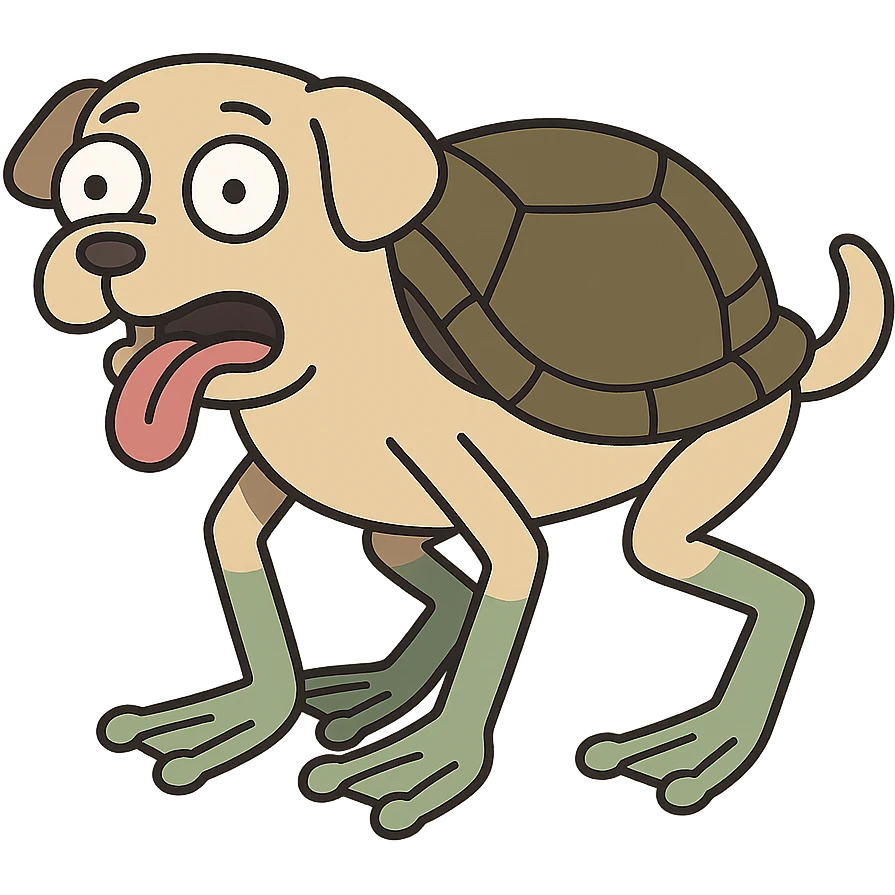 creature with dog body, frog legs, and tortoise shell in flat toon style emoji