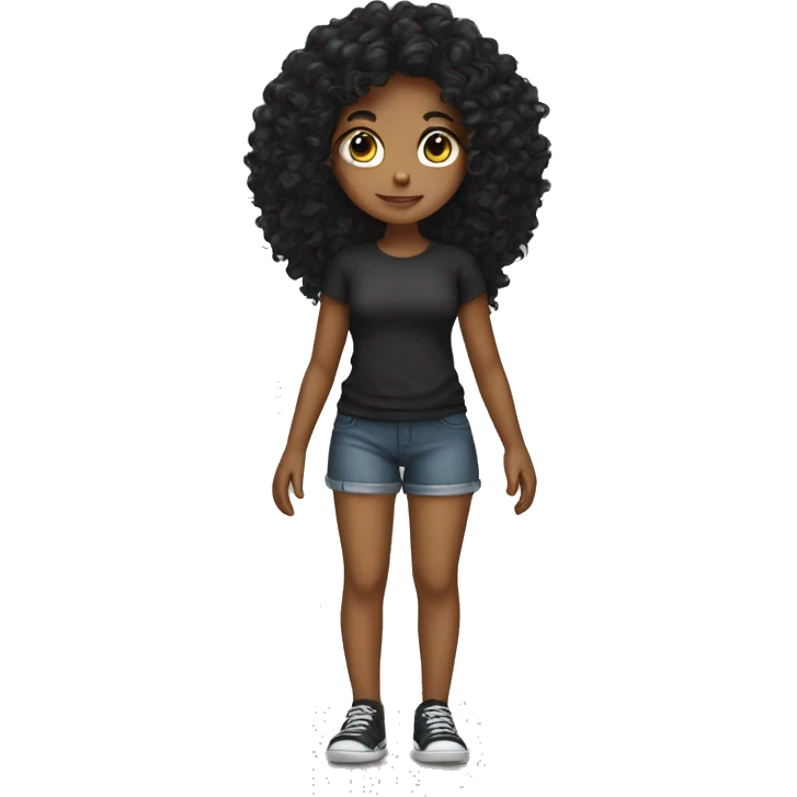 Girl with black curly long hair emoji