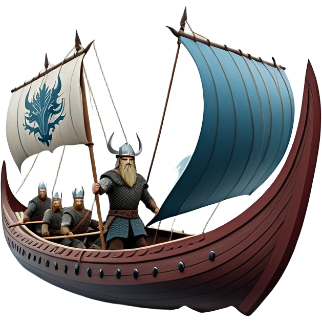 clash-of-clans-aesthetic_-cinematic-viking-longboat, rendered in a flat, bold vector style with minimal shading, featuring a striking dragon-headed prow slicing through icy, churning waters. shields on the side and vikings rowing The longboat’s intricately detailed shields and carved motifs evoke a sense of epic adventure and Nordic might, with billowing sails catching a dramatic, stormy sky backdrop. emoji