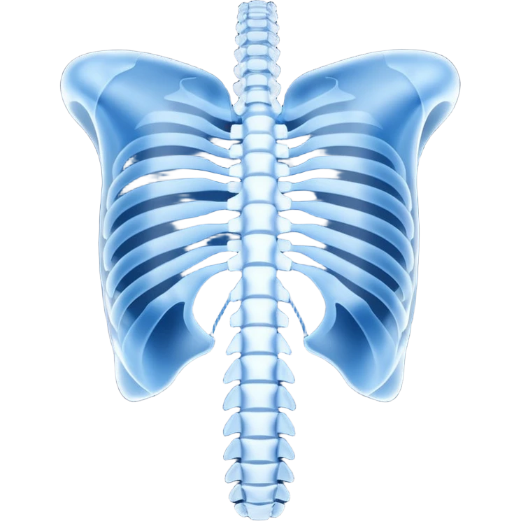 3D render of Spine X-Ray, X-Ray imaging aesthetic, translucent materials showing internal structure, vertebrae column in classic deep blue x-ray style, medical scan style, emoji style, isolated on white background --v 6.0. emoji