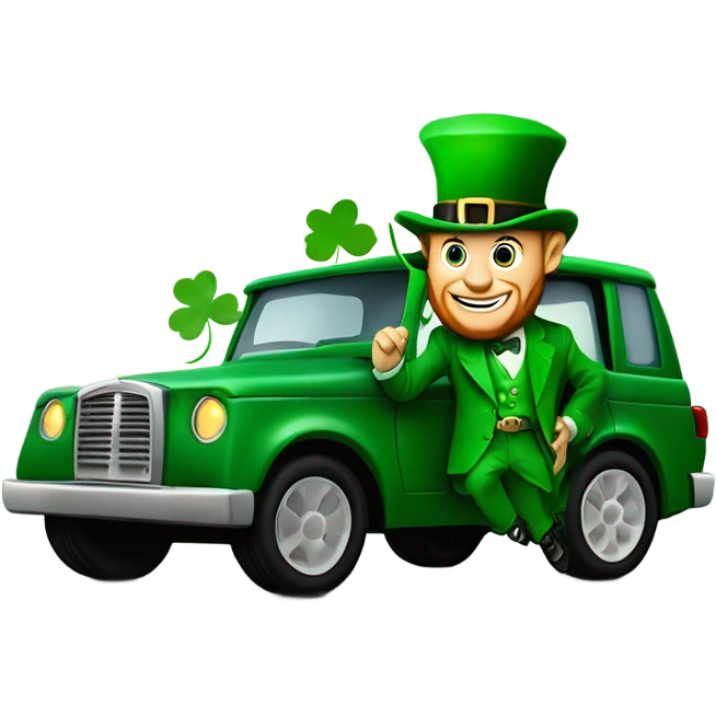 Leprechaun driving A suv Limo add a shamrock emoji